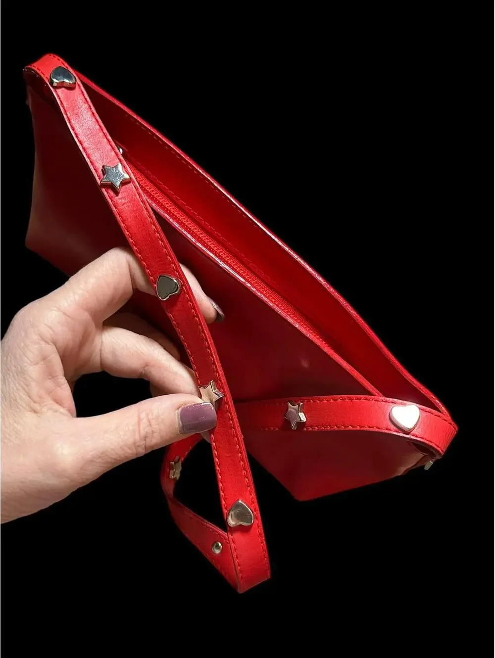 Furla Red Leather Shoulder Bag with Studded Strap